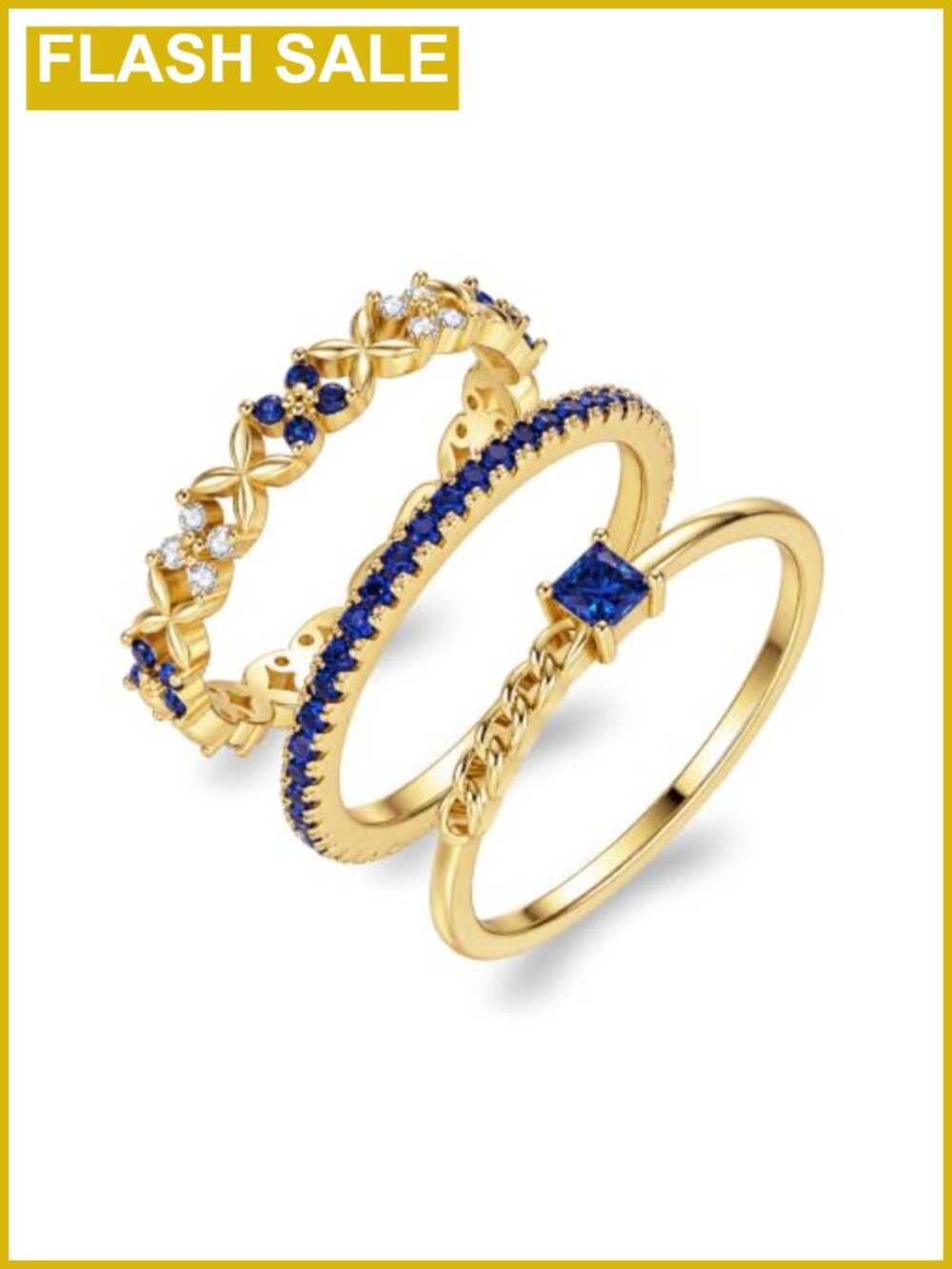 18K Gold Plated Stackable Rings for Women Sapphire Eternity Zircon Ring Set